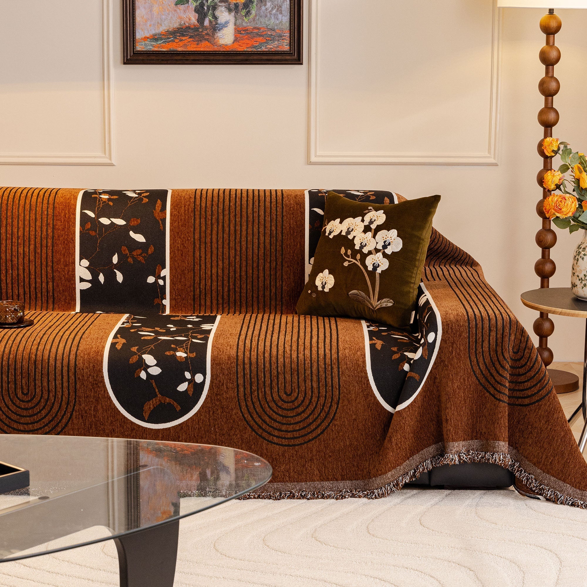 Non-Slip Modern Geometric Chenille Tassels Sofa Couch Cover
