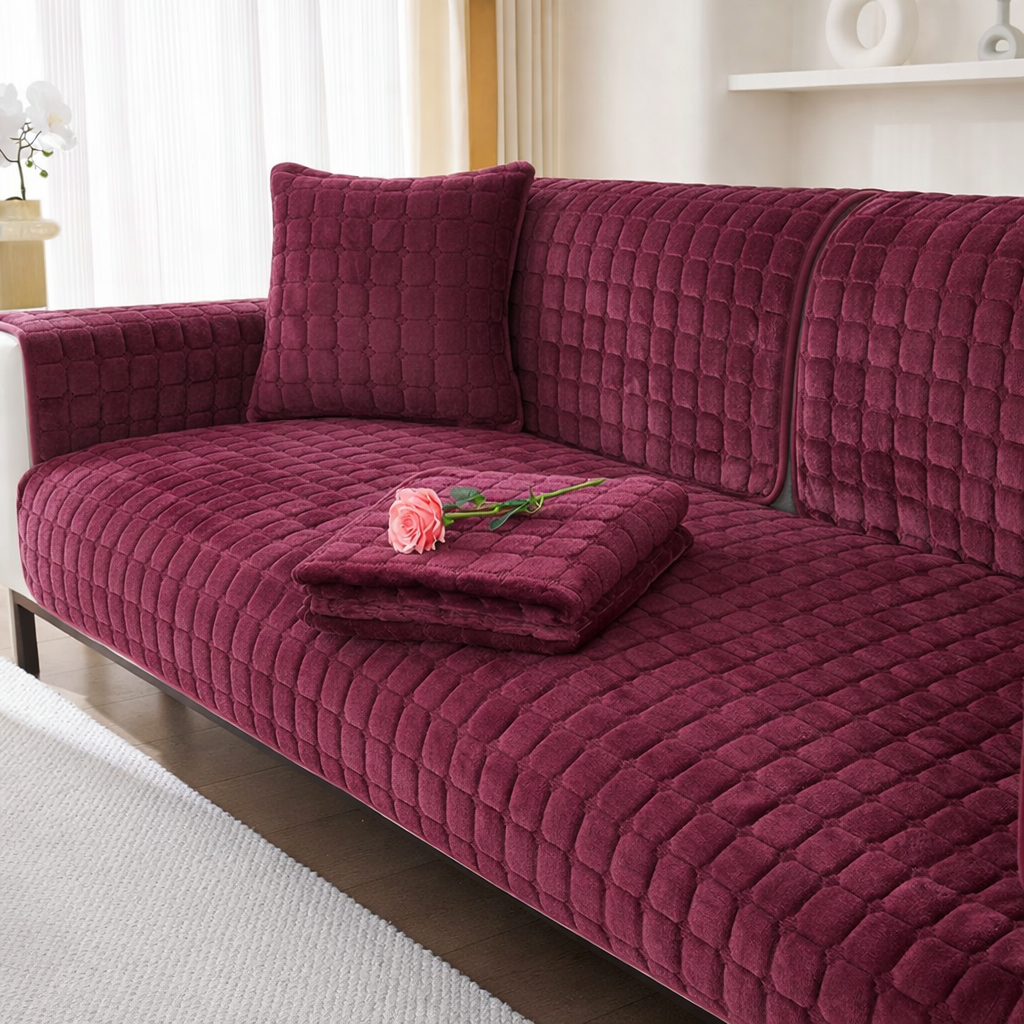 Non-Slip Velvet Quilted Fleece Plush Sofa Couch Cover