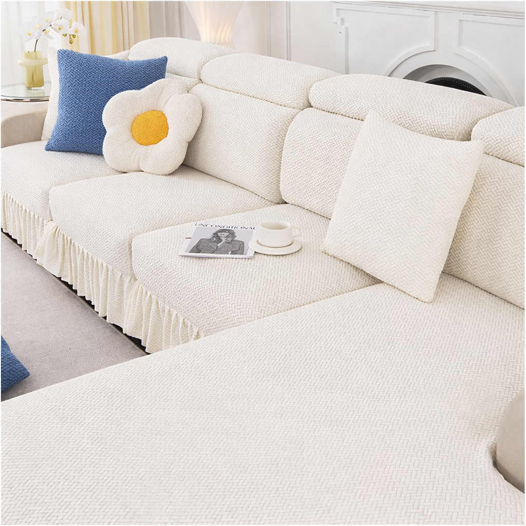 Jacquard Anti-Slip Velvet L Shaped Skirt Cushion Sofa Couch Cover