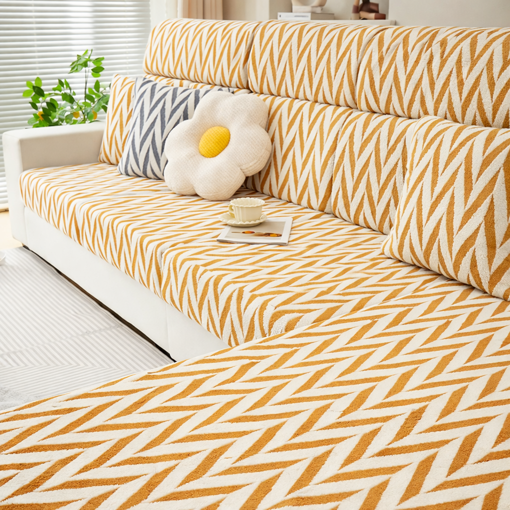 L Shaped Sectional Geometric Plush Cushion Sofa Couch Cover