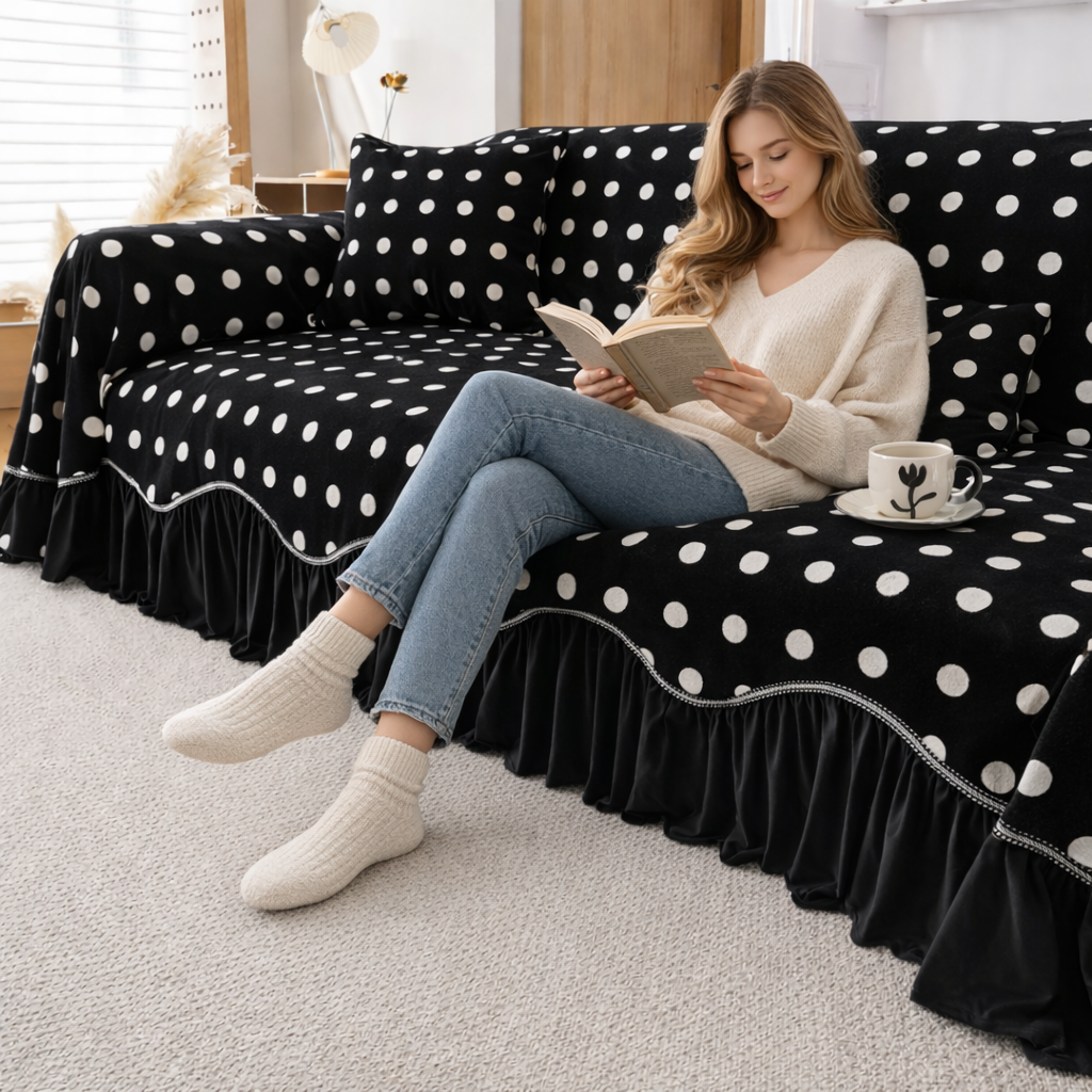 Non-Slip Luxury Chenille Elegance Skirted Sofa Couch Cover
