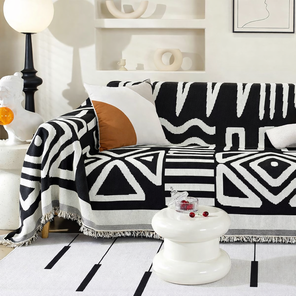 Chenille Reversible Modern Tassels Sofa Couch Cover