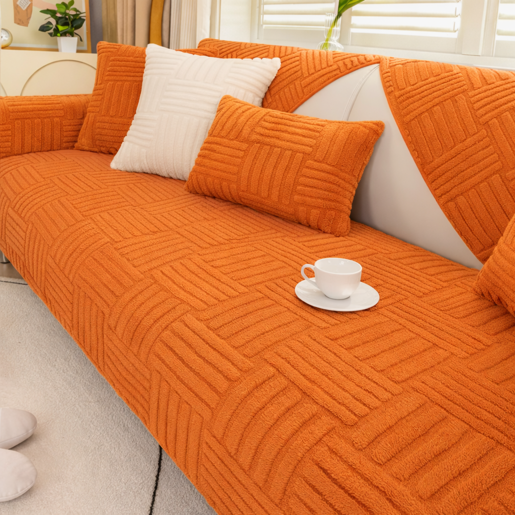 Non-Slip Striped Fleece Plush Sofa Couch Cover