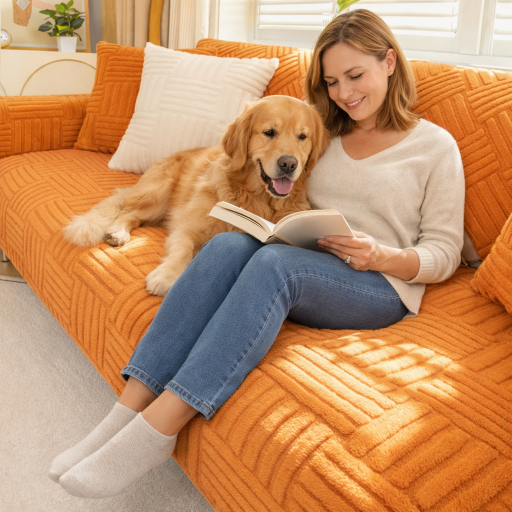 Non-Slip Striped Fleece Plush Sofa Couch Cover