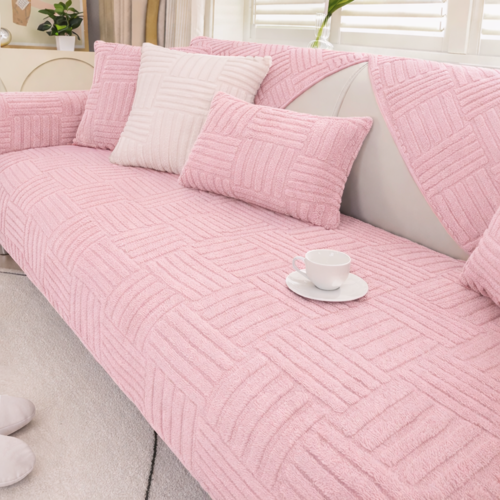 Non-Slip Striped Fleece Plush Sofa Couch Cover