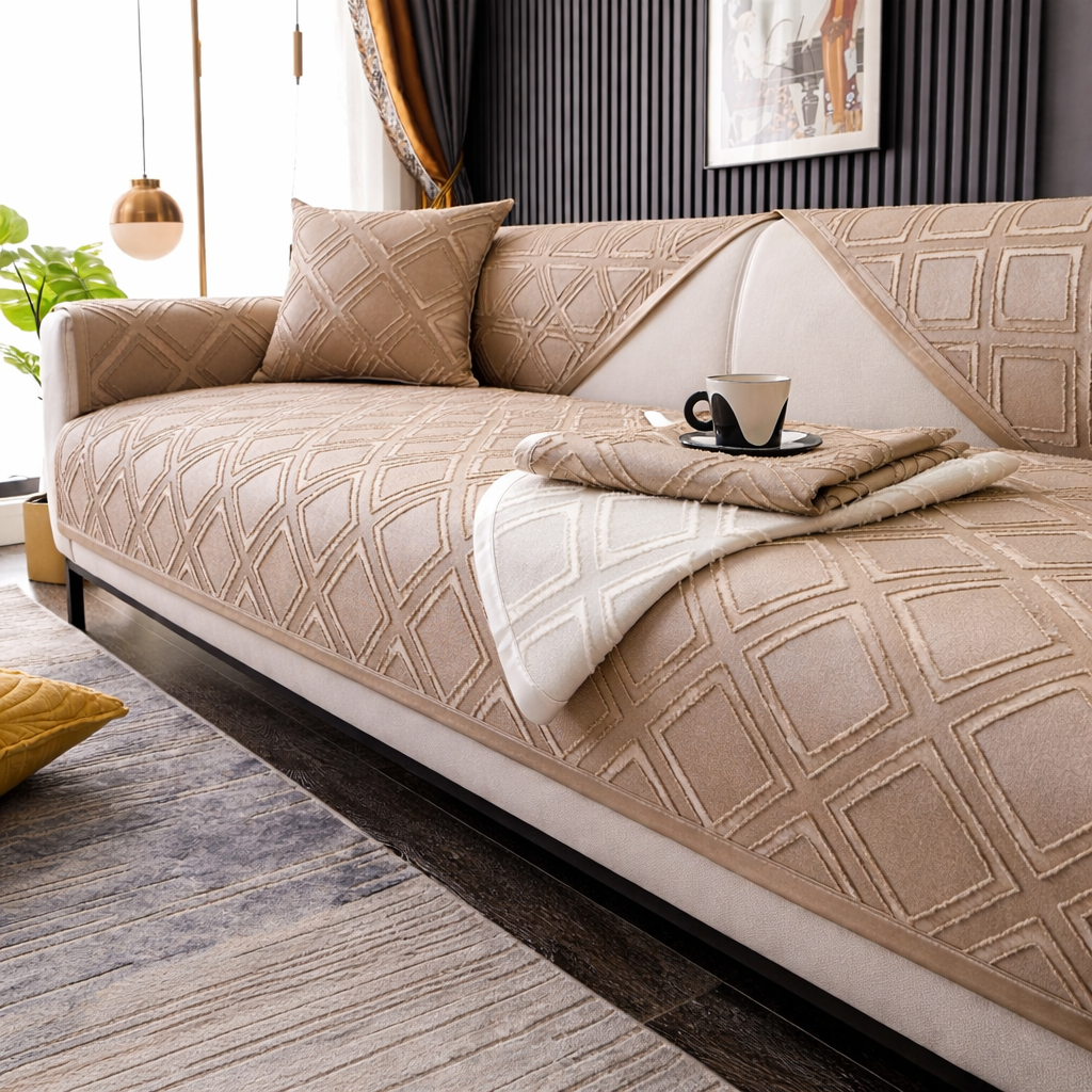 Non Slip Chenille Geometric Mat Couch Sofa Cover