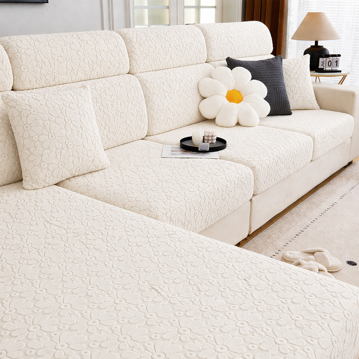Sectional L Shaped Cushion Slipcover Sofa Couch