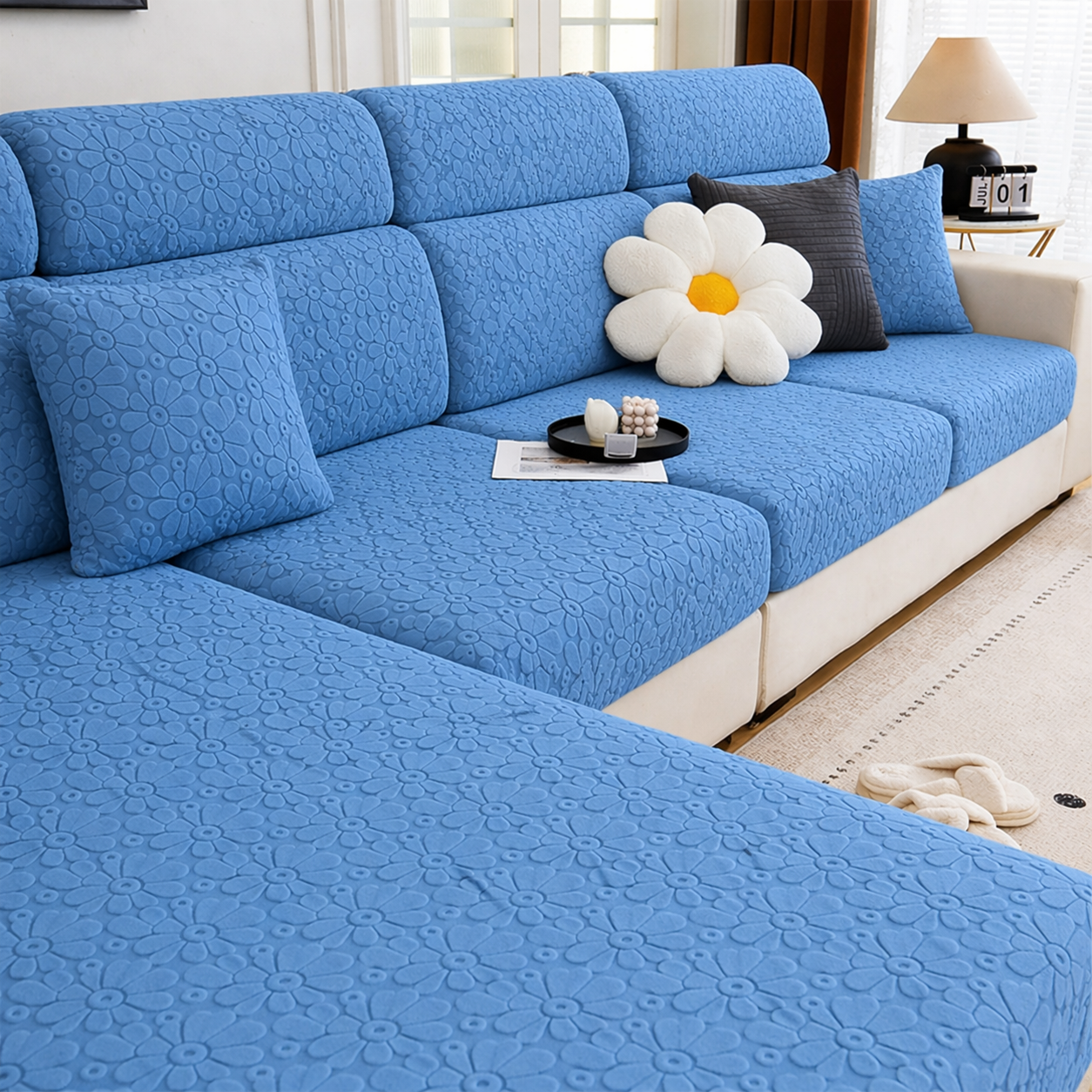 Sectional L Shaped Cushion Slipcover Sofa Couch