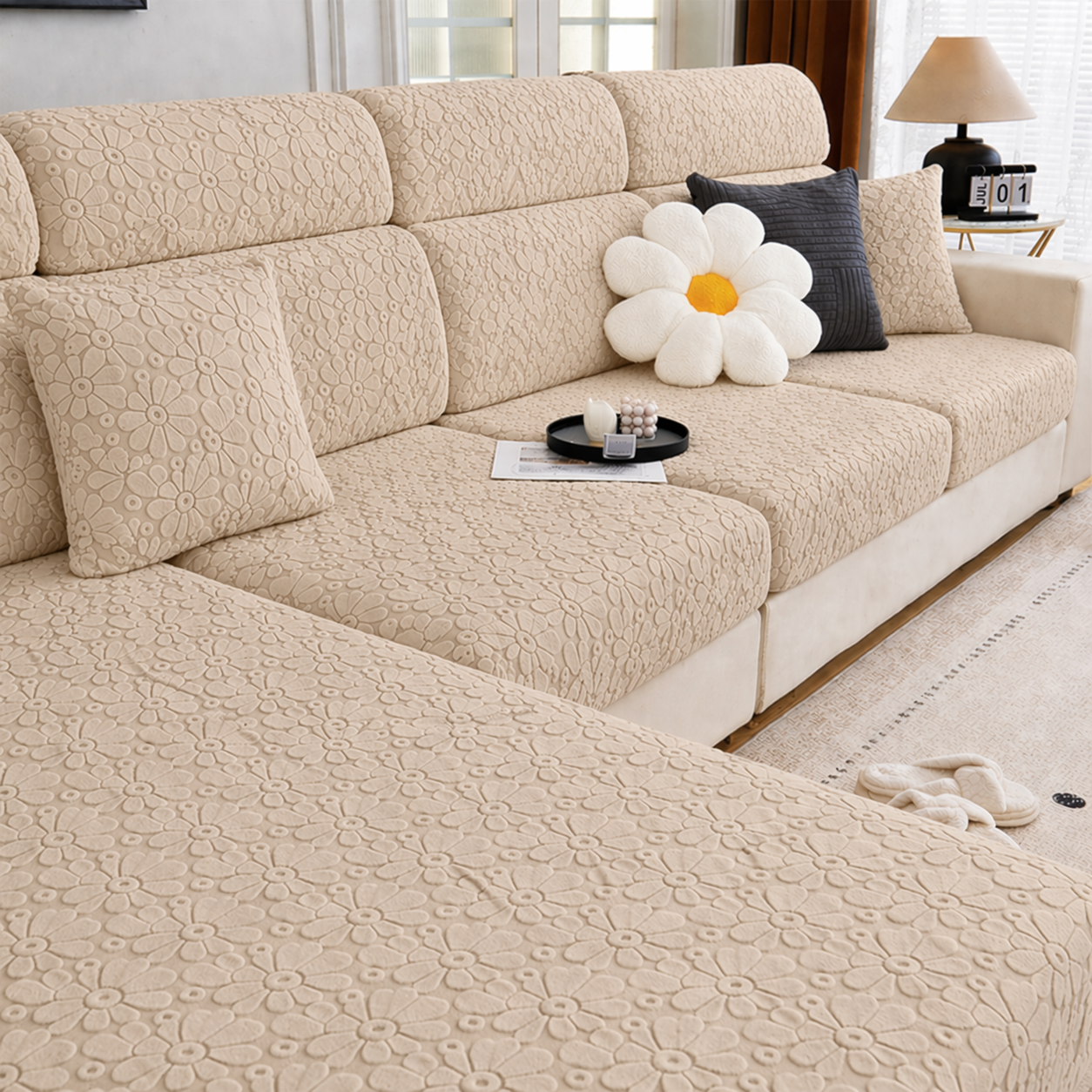 Sectional L Shaped Cushion Slipcover Sofa Couch