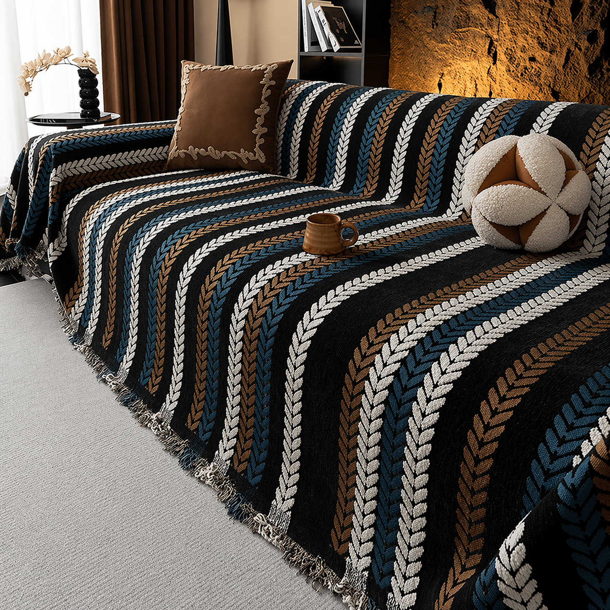 Elegance Chenille Anti-Slip Woven Tassels Sofa Couch Cover