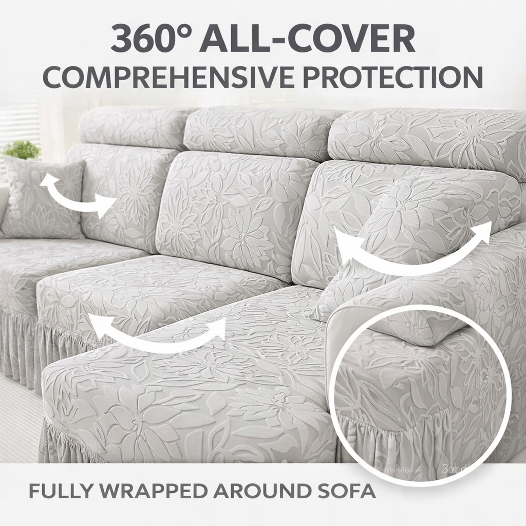 Boho Floral Cushion Skirted L Shaped Slipcover Sofa Couch Cover