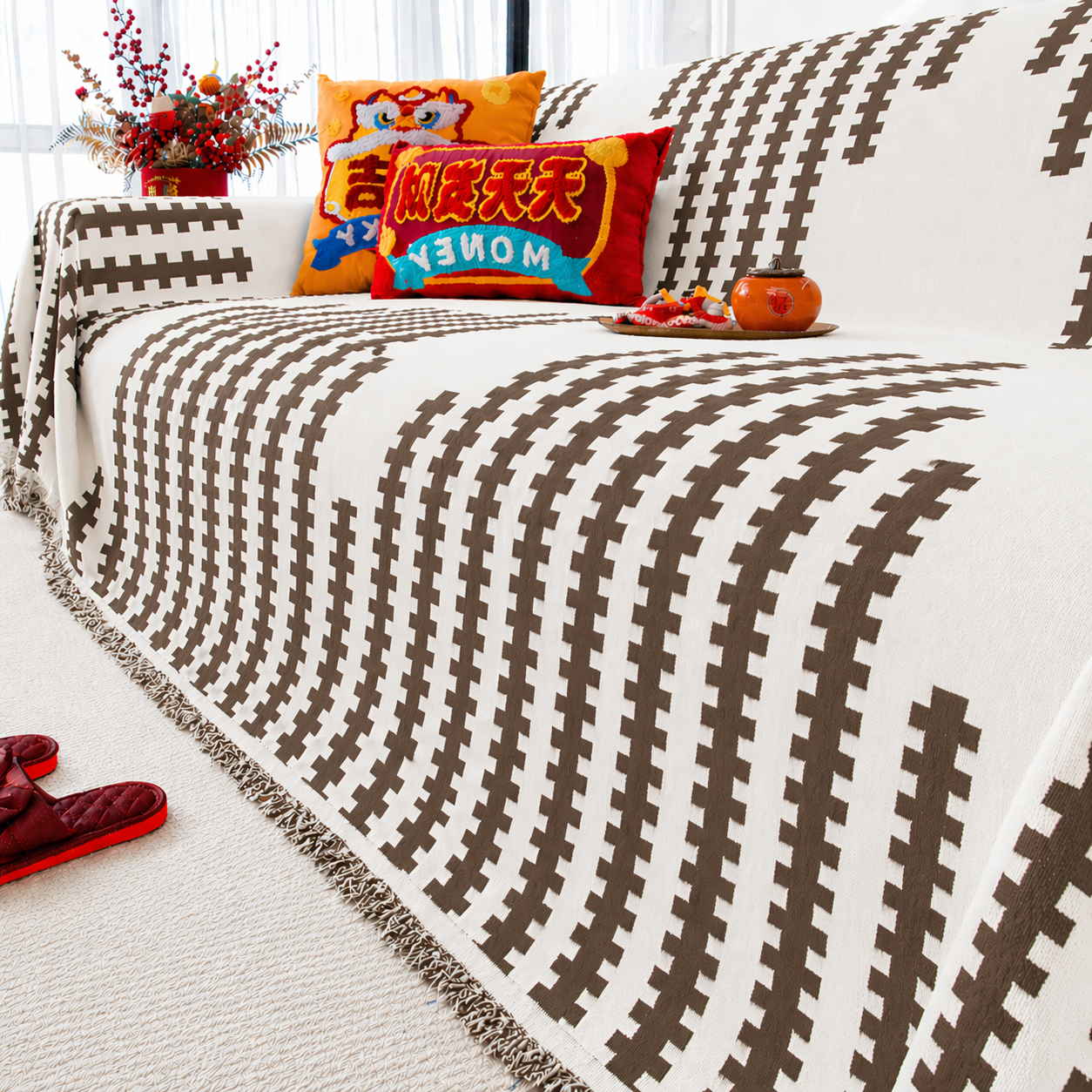 Anti-Slip Elegance Chenille Tassels Sofa Couch Cover