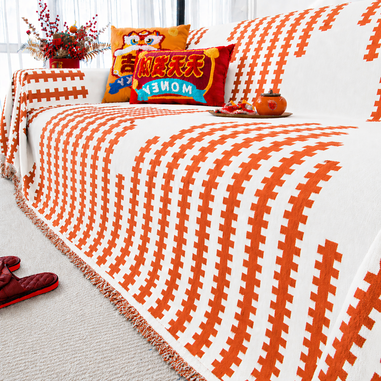 Anti-Slip Elegance Chenille Tassels Sofa Couch Cover