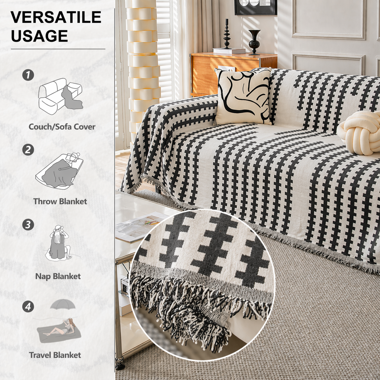Anti-Slip Elegance Chenille Tassels Sofa Couch Cover