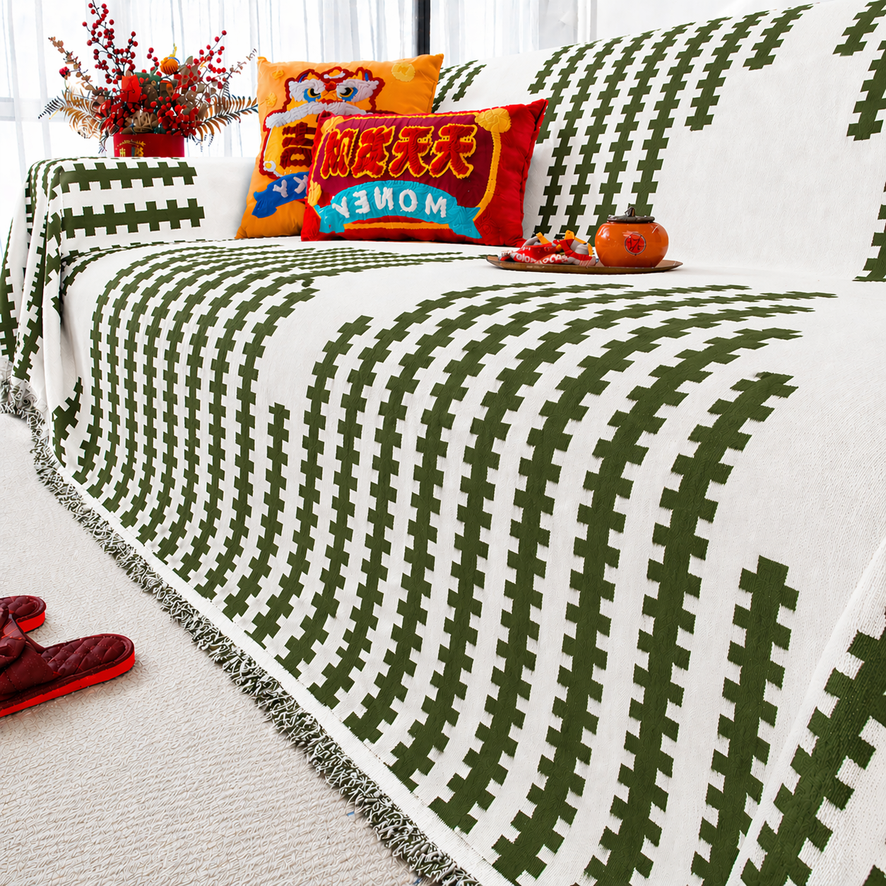 Anti-Slip Elegance Chenille Tassels Sofa Couch Cover