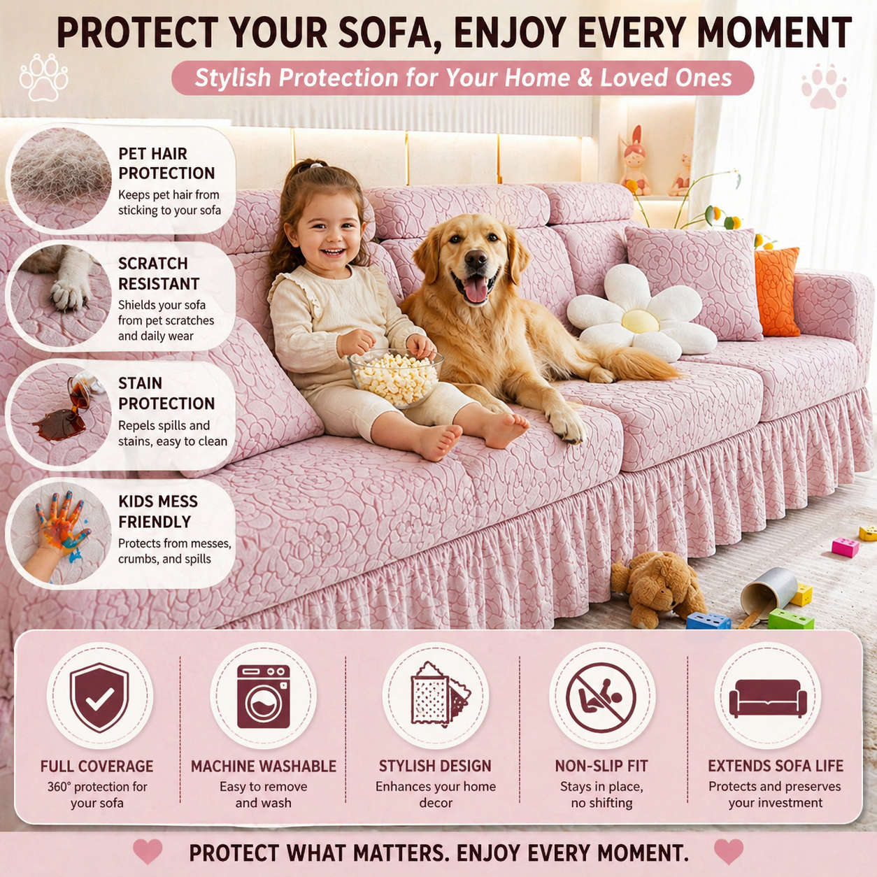 L Shaped Floral Skirted Cushion Slipcover Sofa Couch Cover