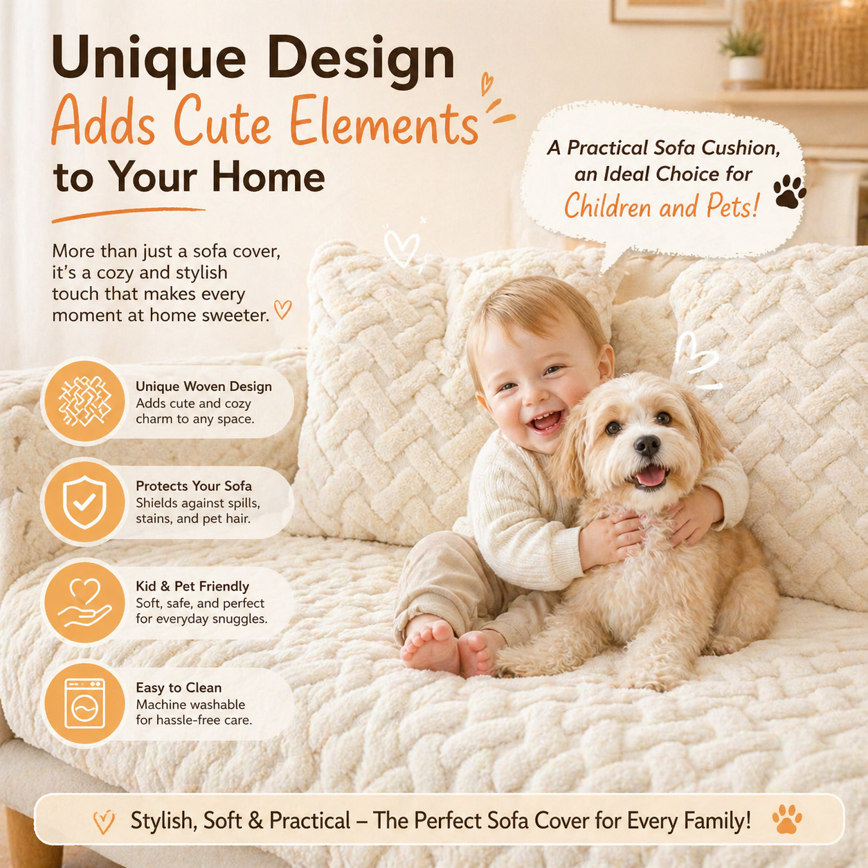 Non-Slip Geometric Plush Fuzzy Furry Sofa Couch Cover