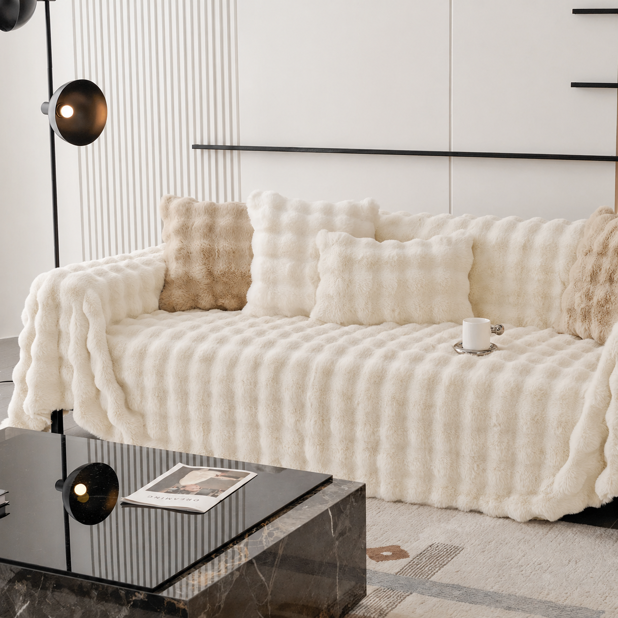 Non Slip Plush Fuzzy Furry Couch Sofa Cover