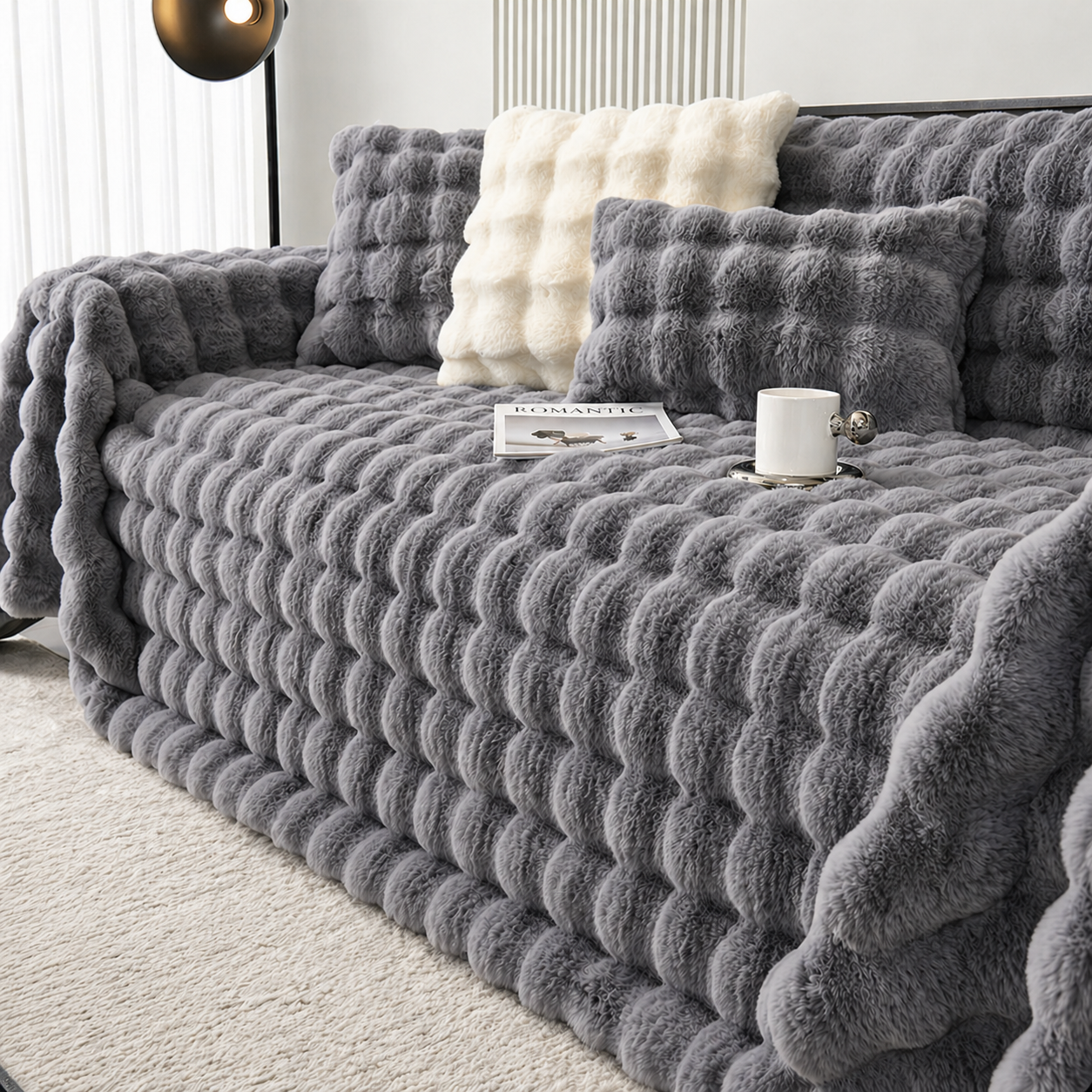 Non Slip Plush Fuzzy Furry Couch Sofa Cover