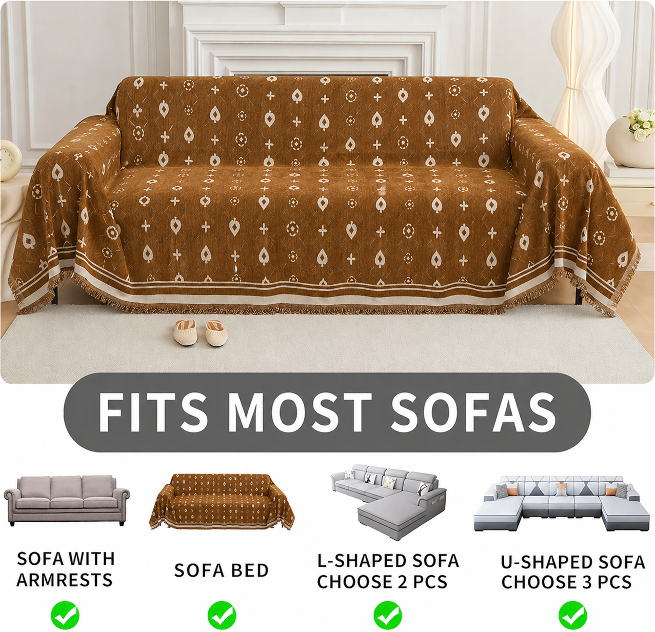 Elegant Geometric Chenille Bohemian Sofa Couch Cover