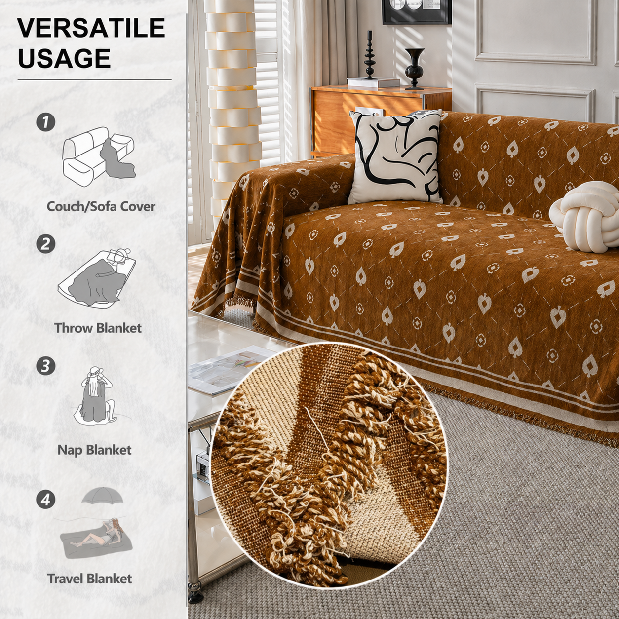 Elegant Geometric Chenille Bohemian Sofa Couch Cover