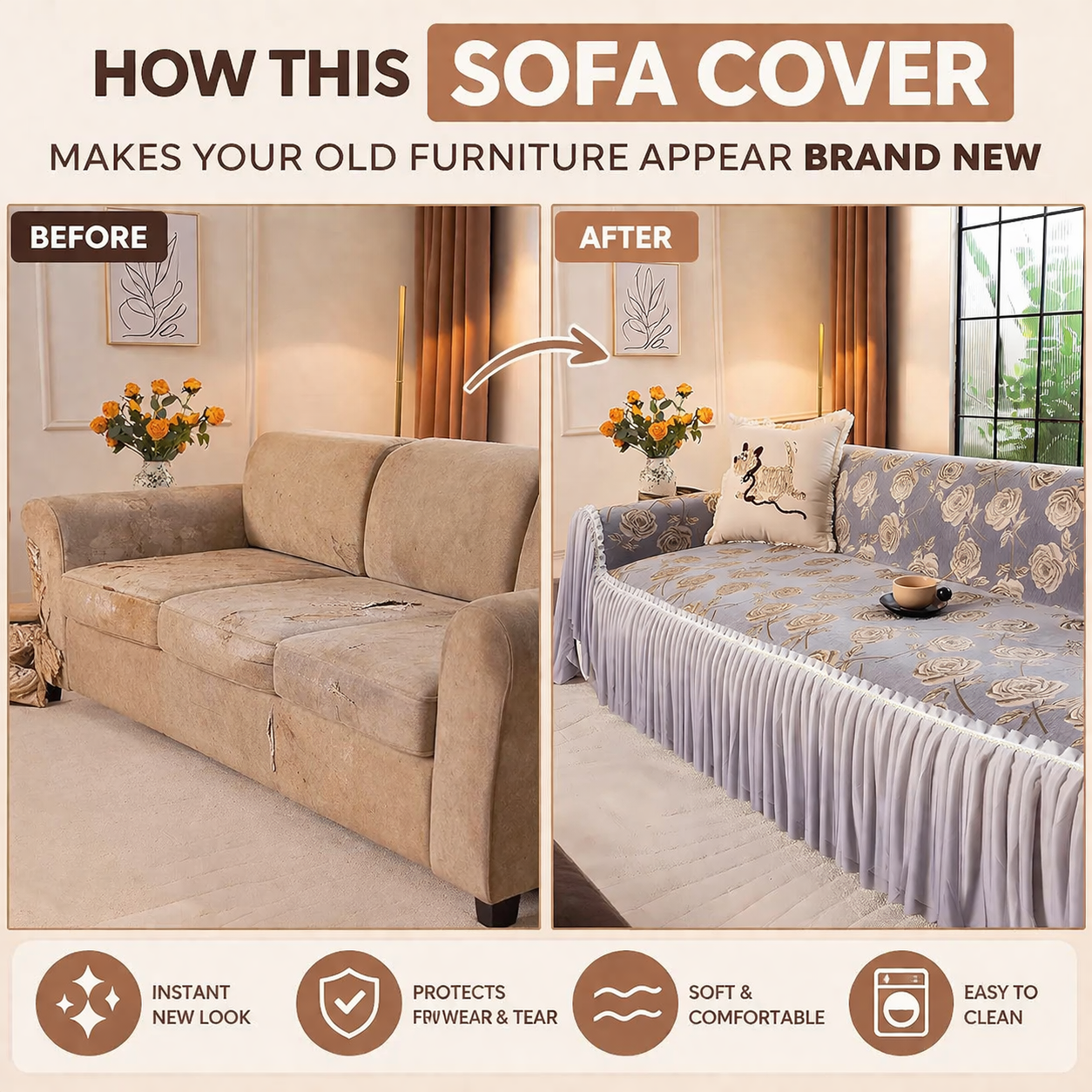 Luxury Boho Non-Slip Chenille Elegance Skirted Sofa Couch Cover