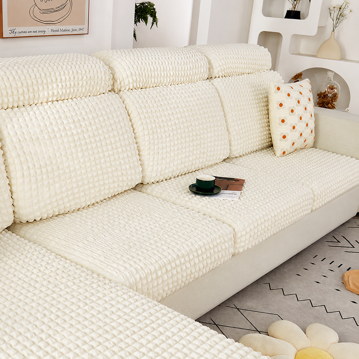 Anti Slip Seersuker L Shaped Sectional Cushion Sofa Couch Cover
