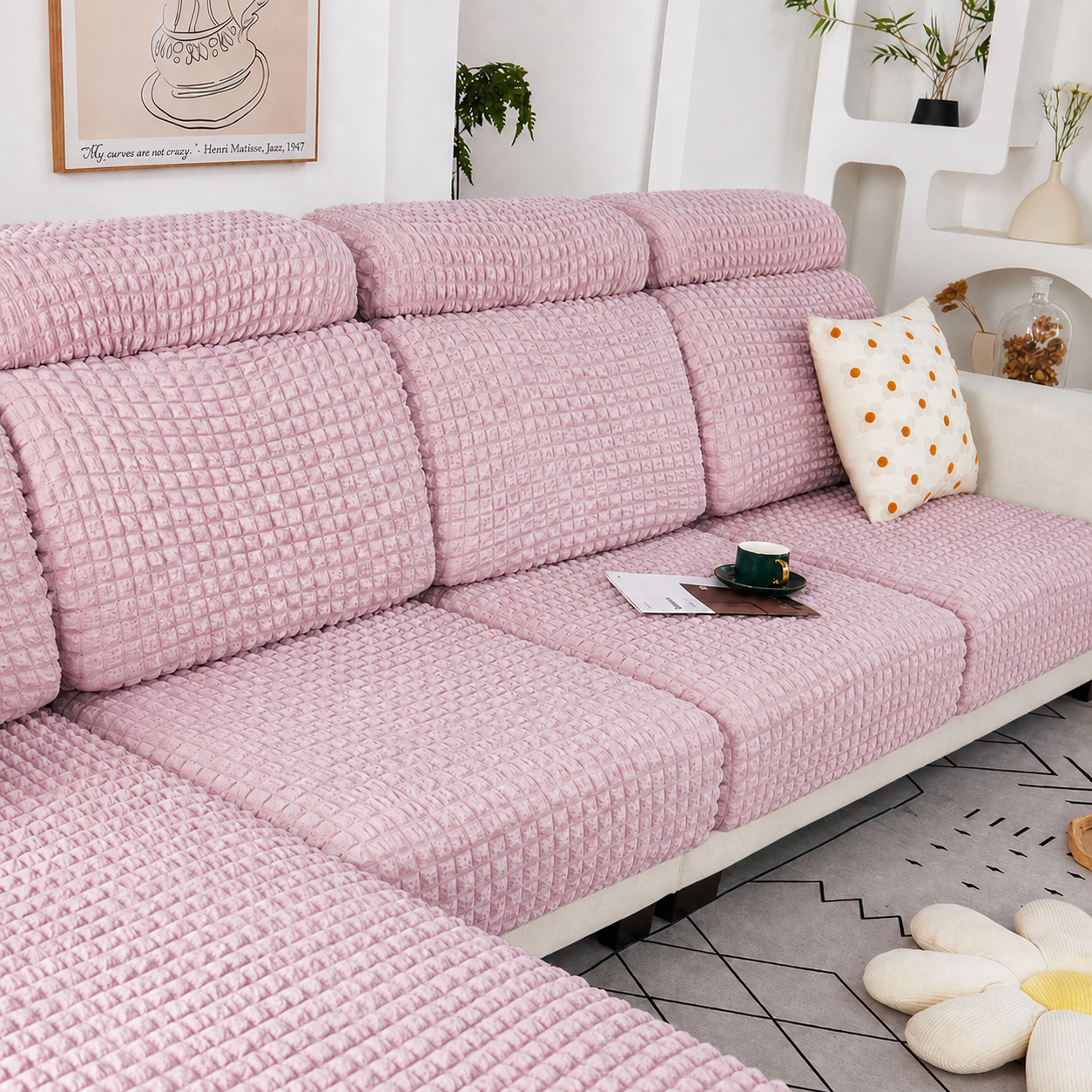 Anti Slip Seersuker L Shaped Sectional Cushion Sofa Couch Cover