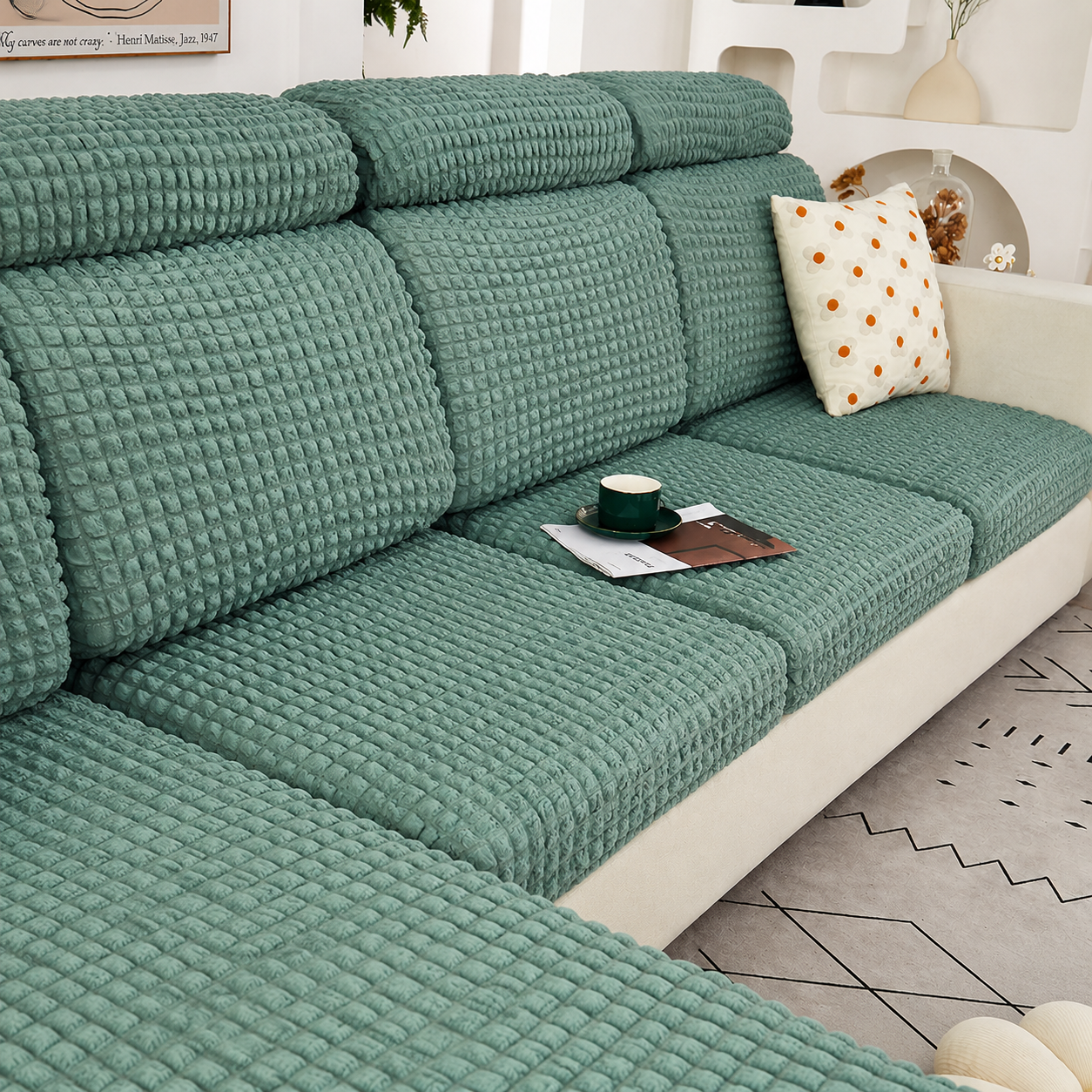 Anti Slip Seersuker L Shaped Sectional Cushion Sofa Couch Cover