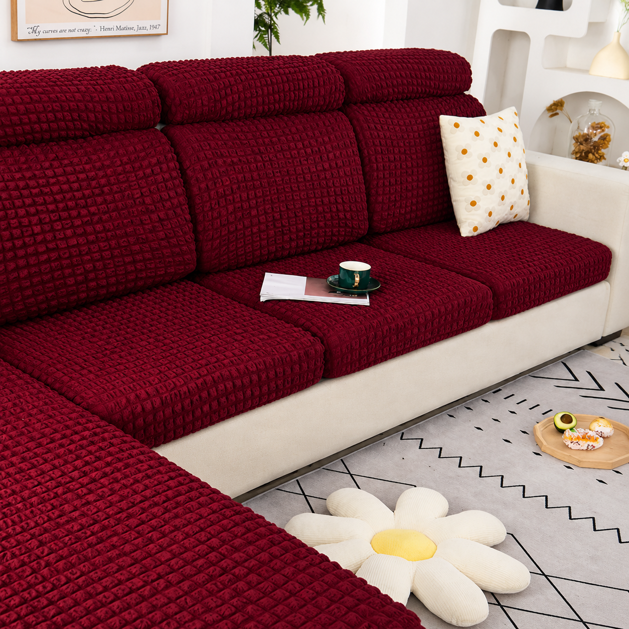 Anti Slip Seersuker L Shaped Sectional Cushion Sofa Couch Cover