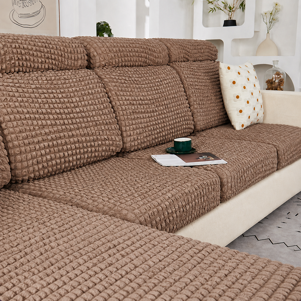 Anti Slip Seersuker L Shaped Sectional Cushion Sofa Couch Cover