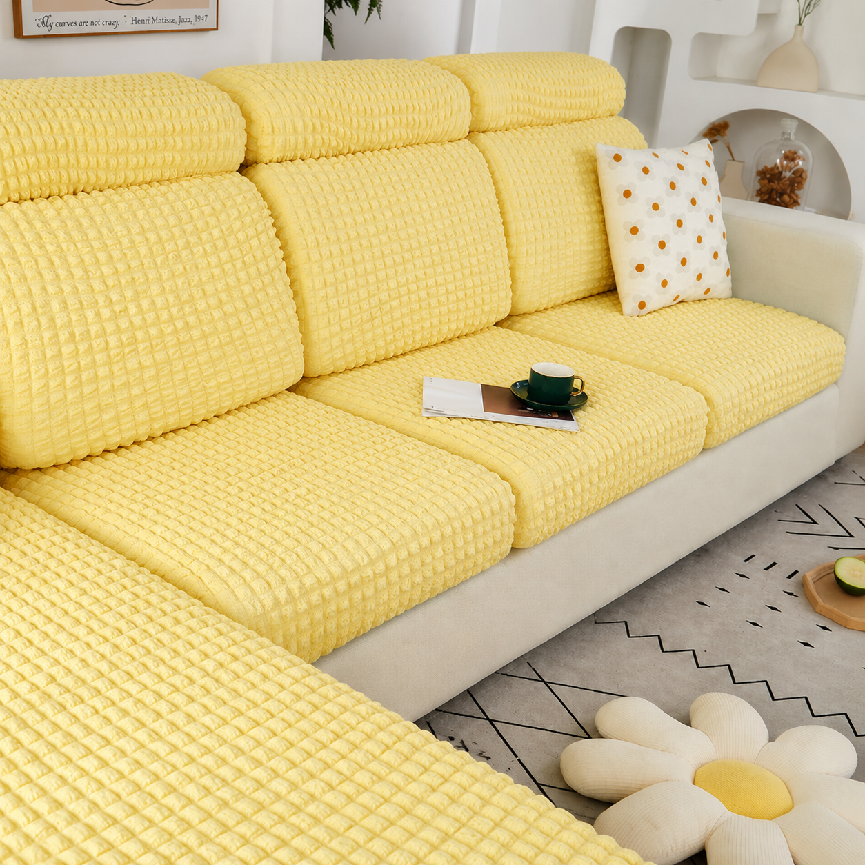 Anti Slip Seersuker L Shaped Sectional Cushion Sofa Couch Cover