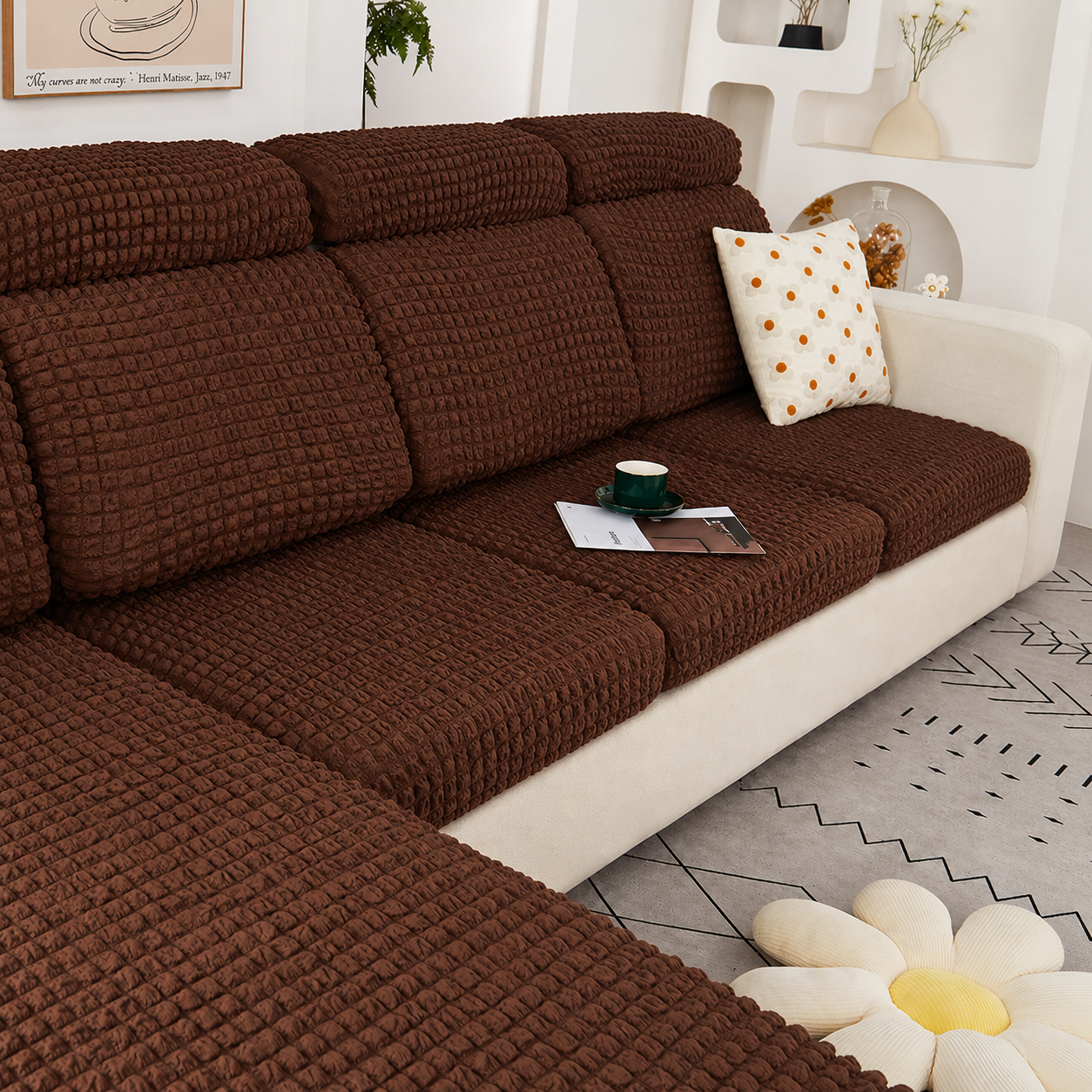 Anti Slip Seersuker L Shaped Sectional Cushion Sofa Couch Cover