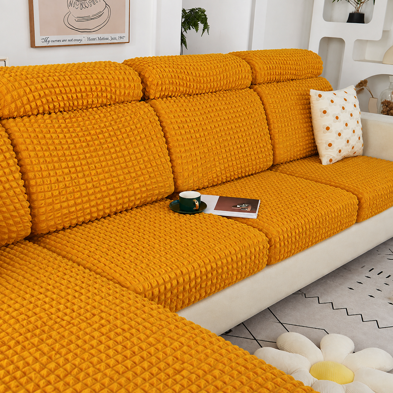 Anti Slip Seersuker L Shaped Sectional Cushion Sofa Couch Cover