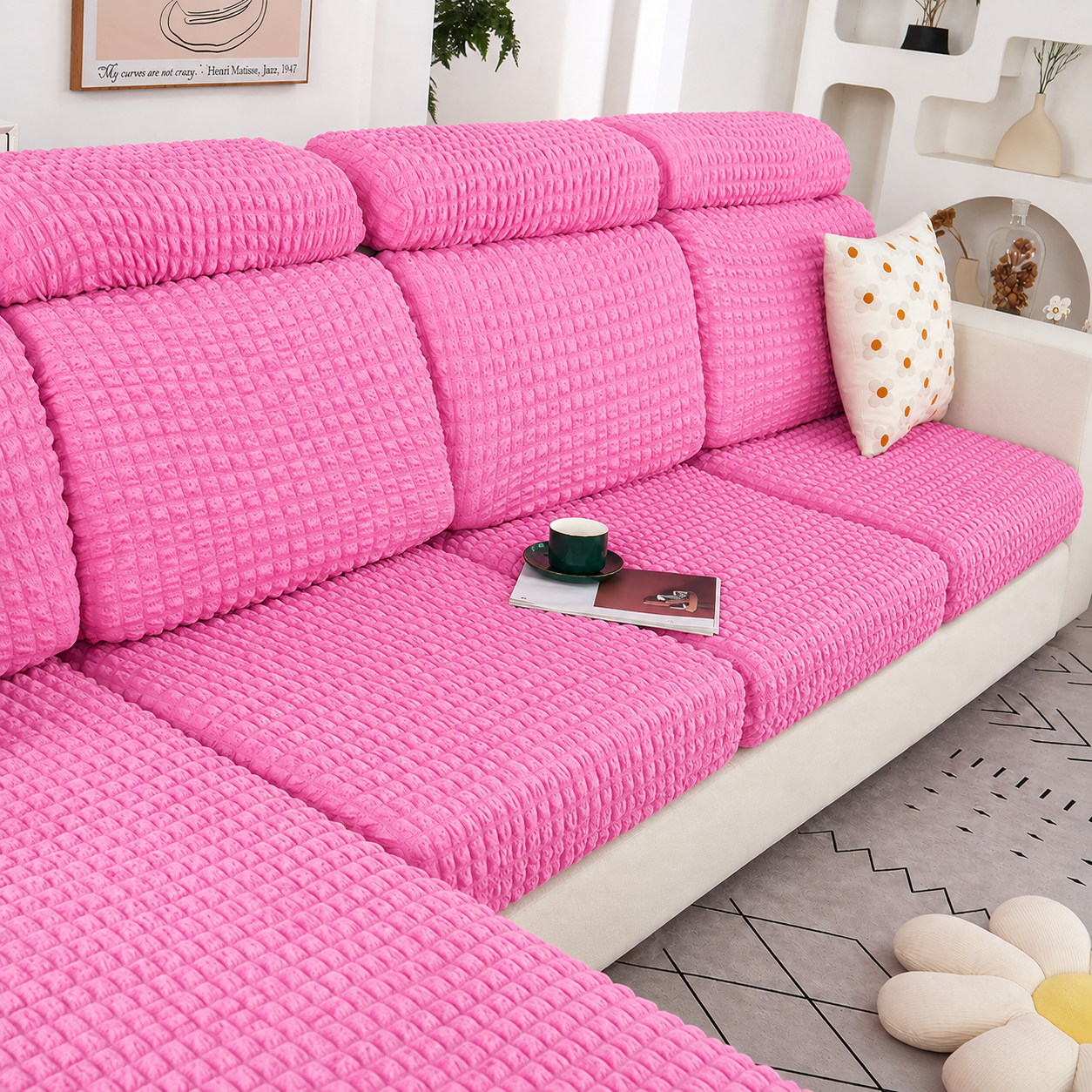 Anti Slip Seersuker L Shaped Sectional Cushion Sofa Couch Cover
