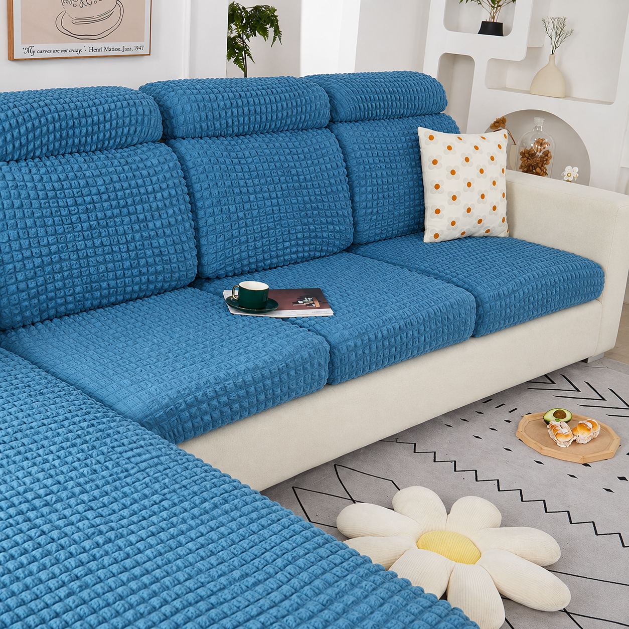 Anti Slip Seersuker L Shaped Sectional Cushion Sofa Couch Cover