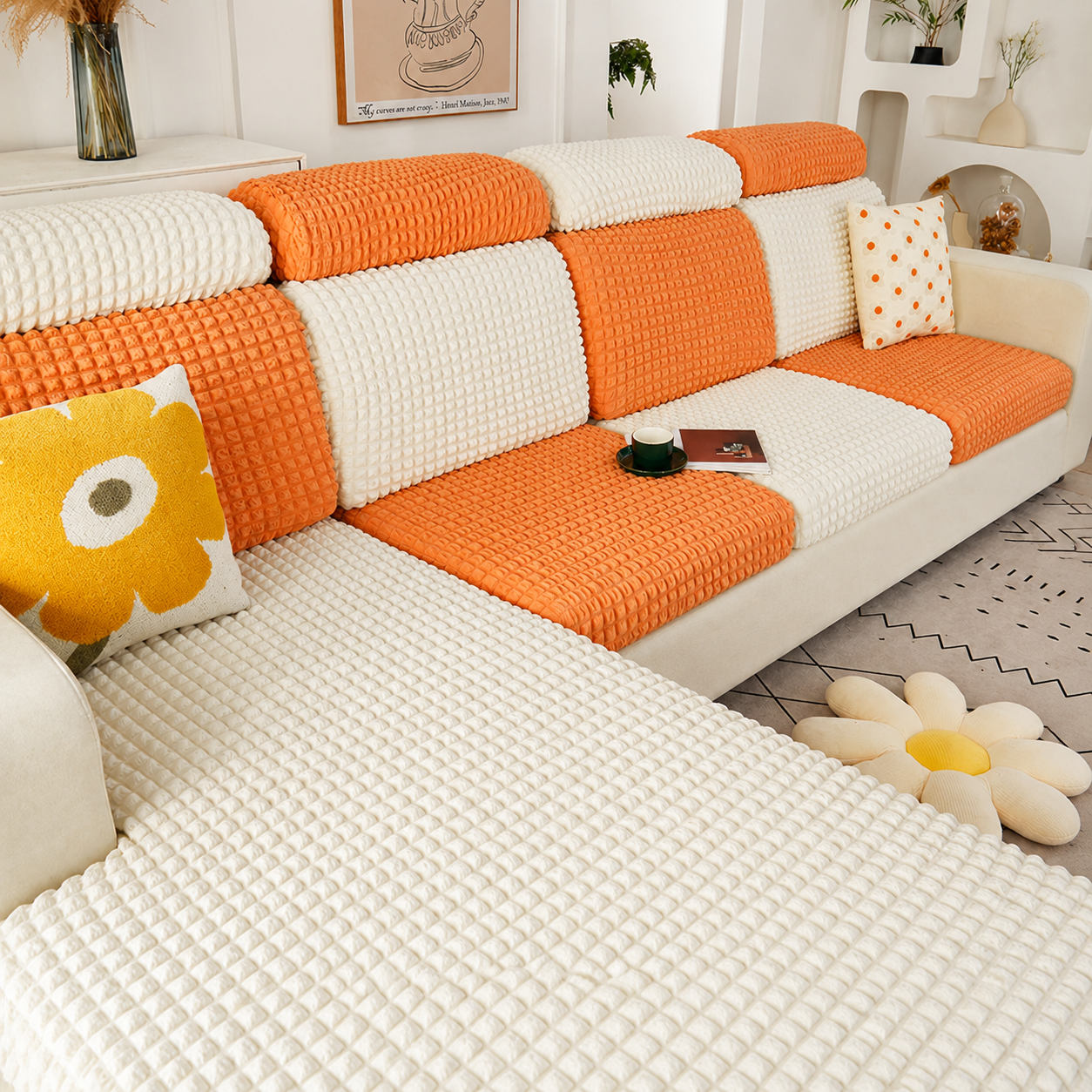 Anti Slip Seersuker L Shaped Sectional Cushion Sofa Couch Cover