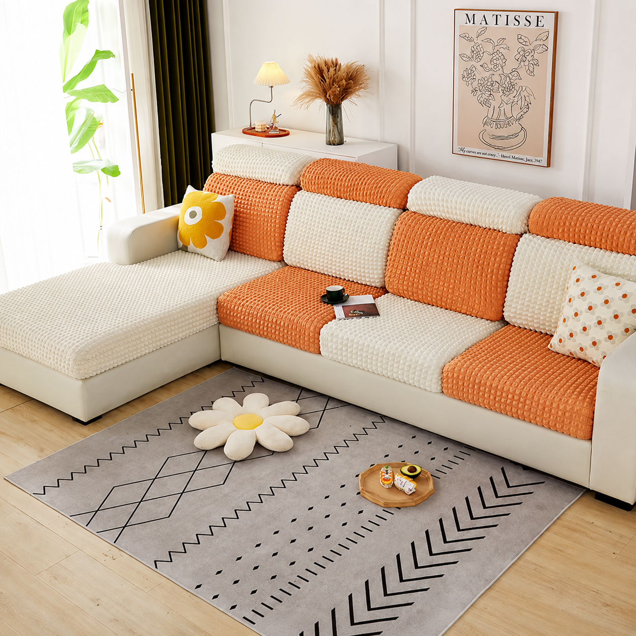 Anti Slip Seersuker L Shaped Sectional Cushion Sofa Couch Cover