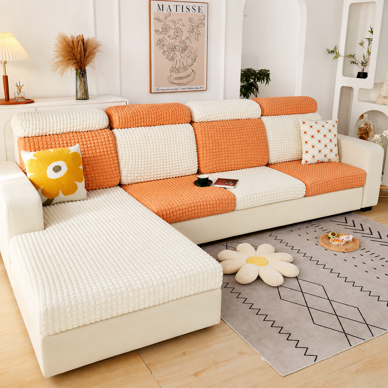 Anti Slip Seersuker L Shaped Sectional Cushion Sofa Couch Cover
