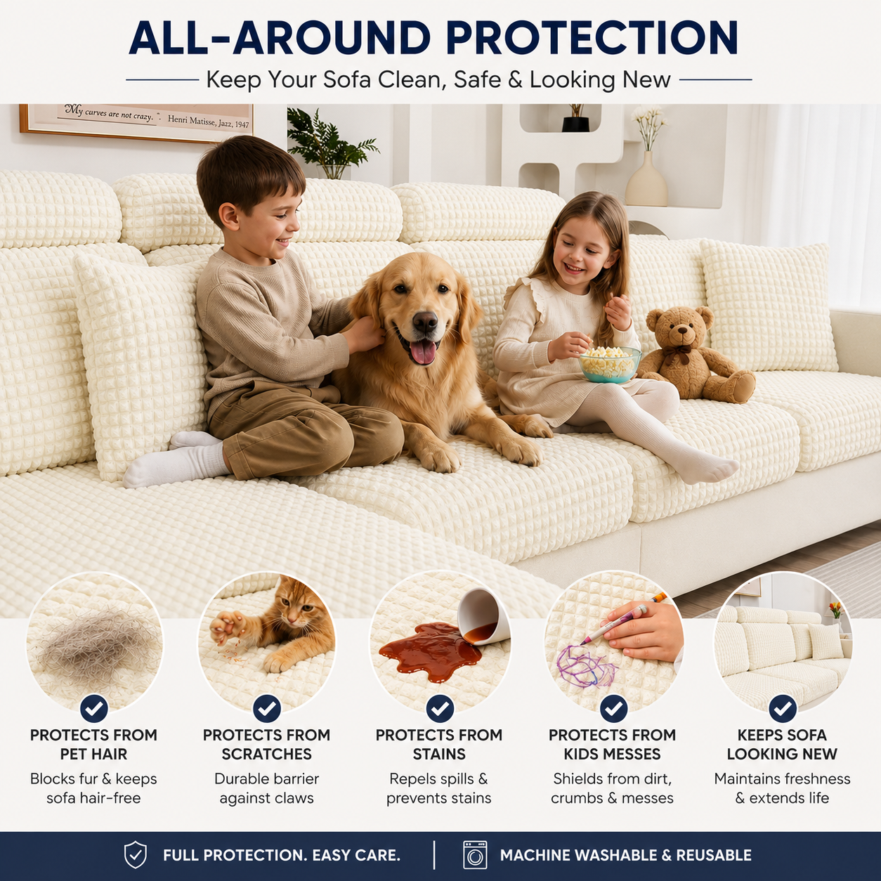 Anti Slip Seersuker L Shaped Sectional Cushion Sofa Couch Cover