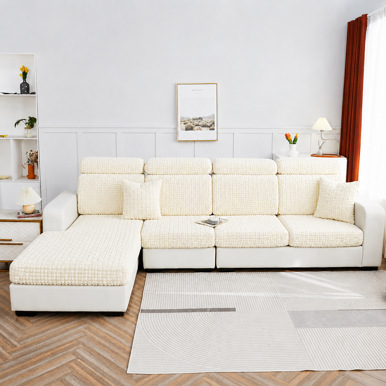 Anti Slip Seersuker L Shaped Sectional Cushion Sofa Couch Cover