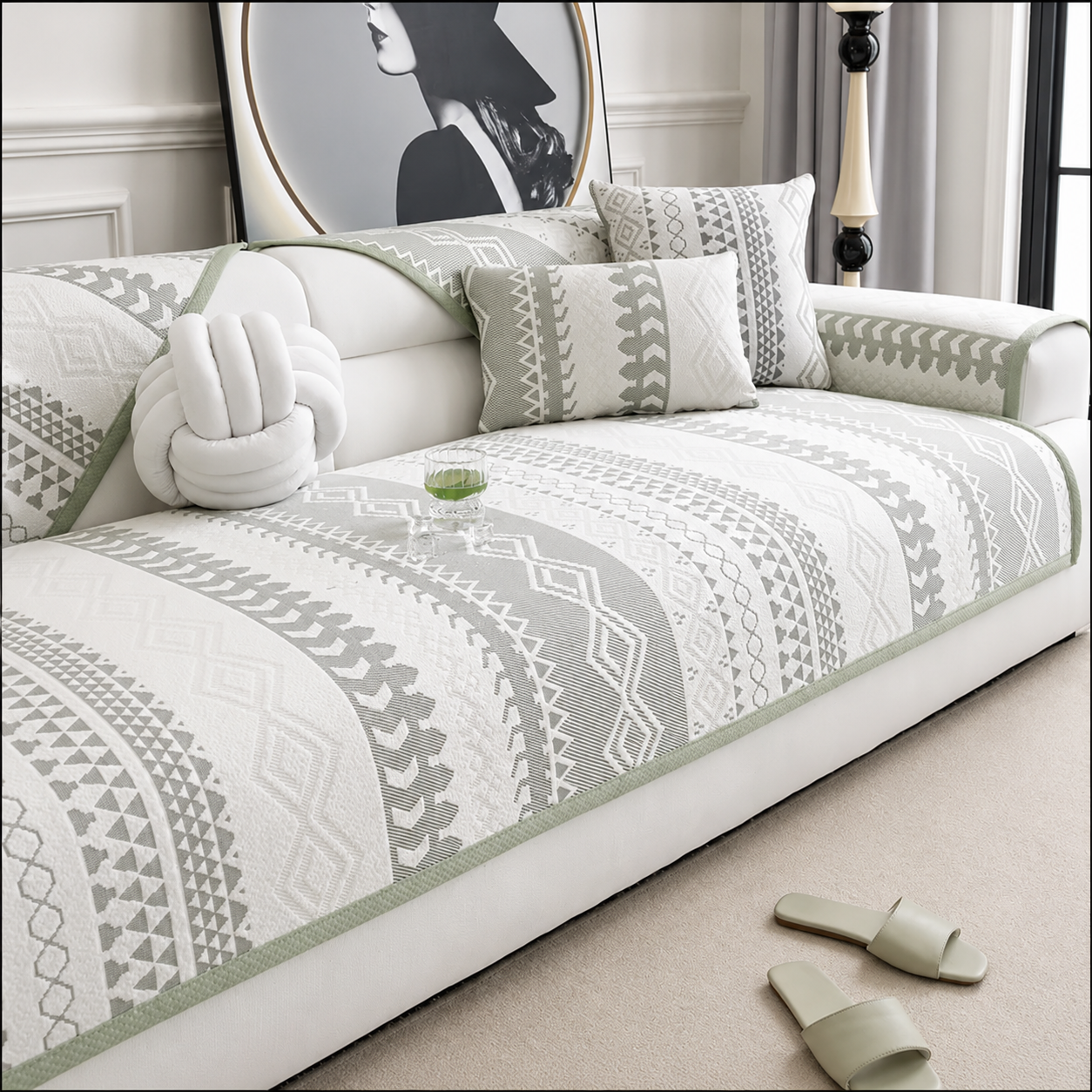 Elegant Non Slip Ice Silk Cooling Couch Sofa Mat Cover