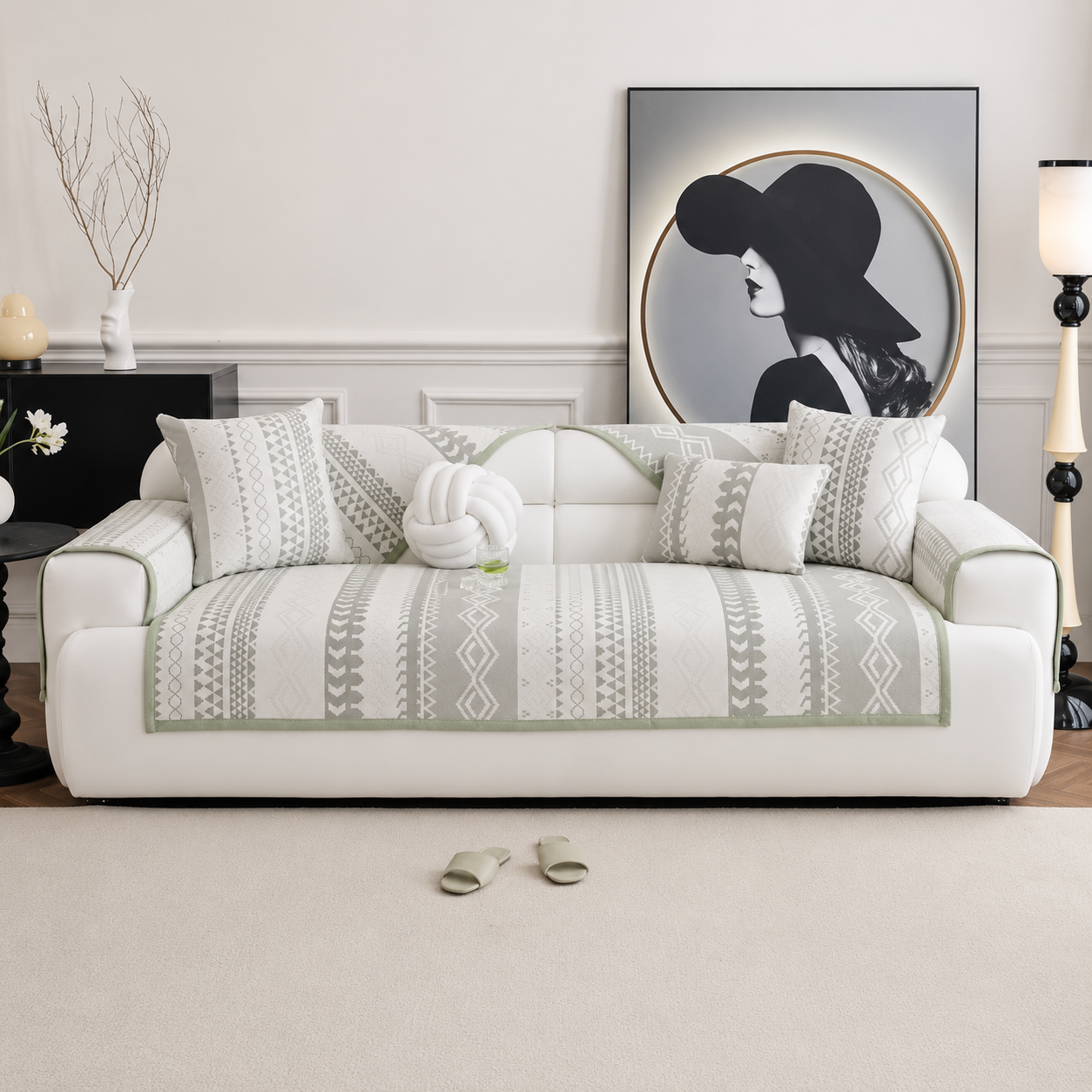 Elegant Non Slip Ice Silk Cooling Couch Sofa Mat Cover