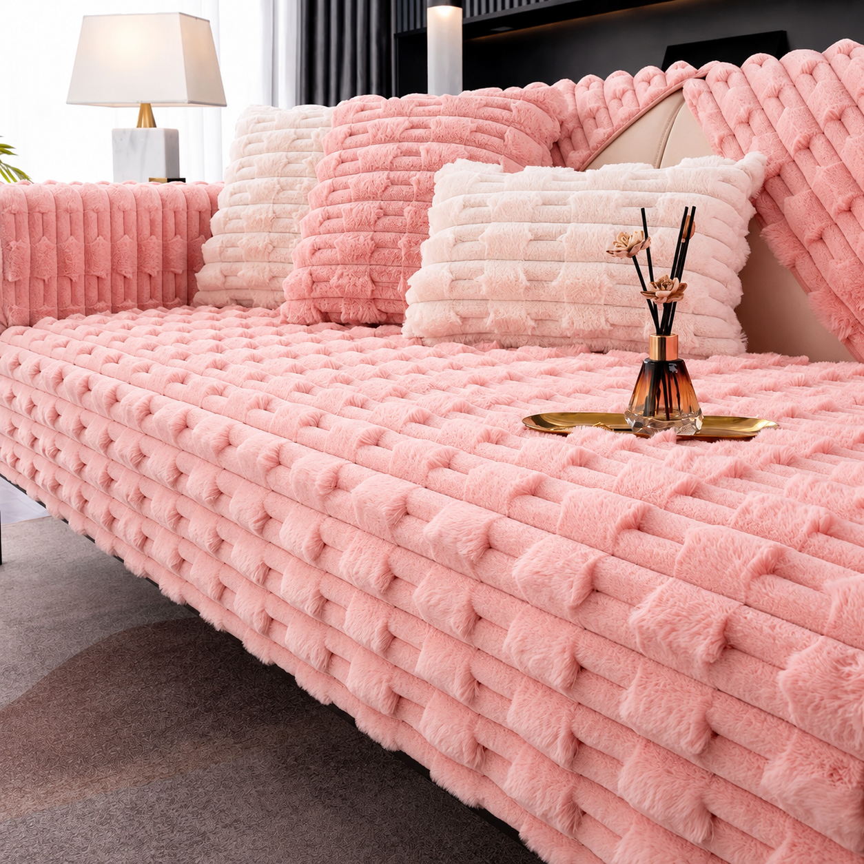 Non Slip Ultra-Soft Faux Rabbit Fur Couch Sofa Cover