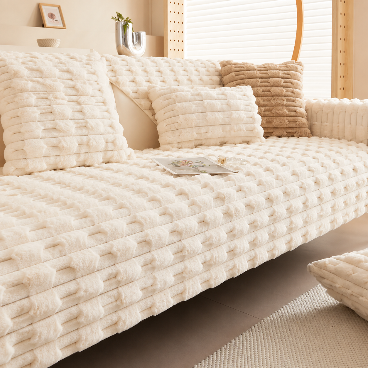 Non Slip Ultra-Soft Faux Rabbit Fur Couch Sofa Cover