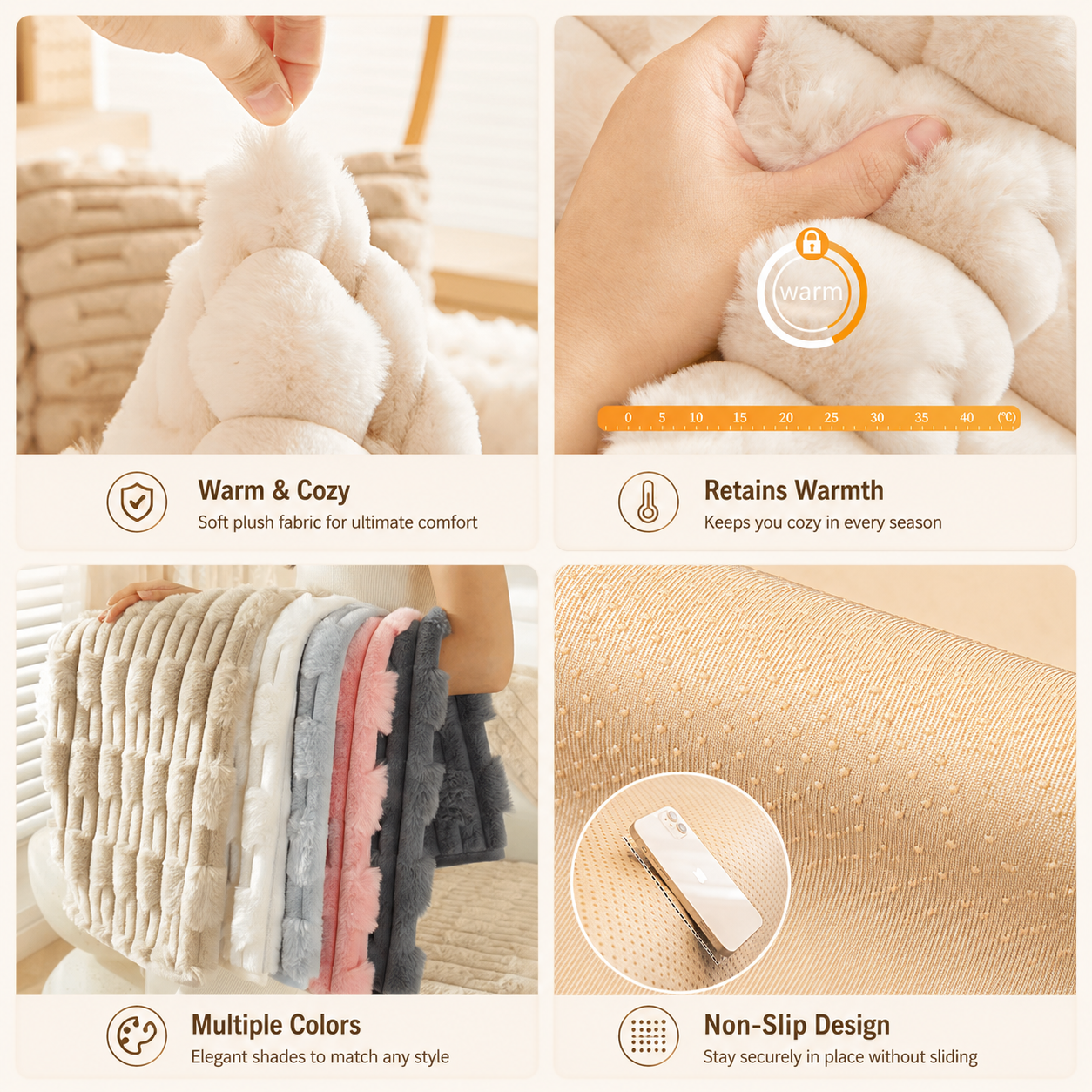 Non Slip Ultra-Soft Faux Rabbit Fur Couch Sofa Cover
