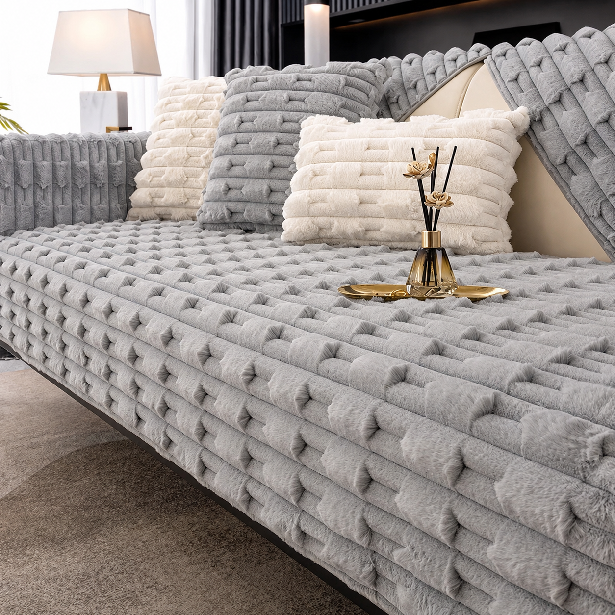 Non Slip Ultra-Soft Faux Rabbit Fur Couch Sofa Cover