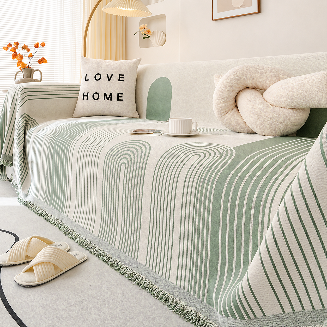 Modern Abstract Jacquard Chenille Tassels Sofa Couch Cover