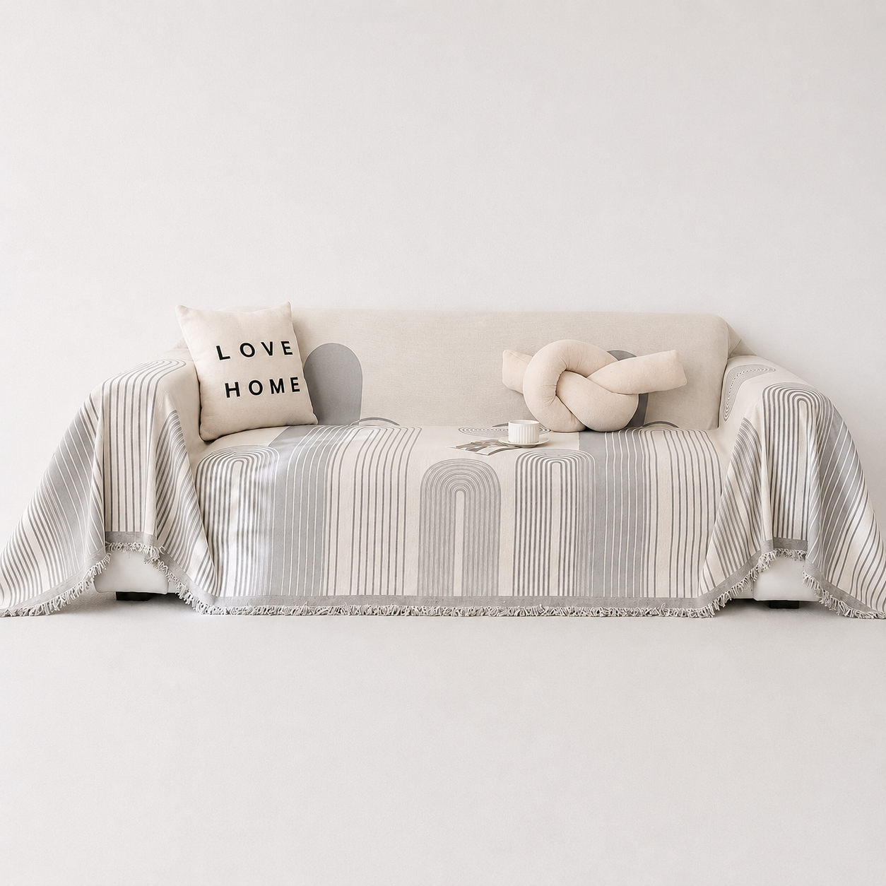 Modern Abstract Jacquard Chenille Tassels Sofa Couch Cover