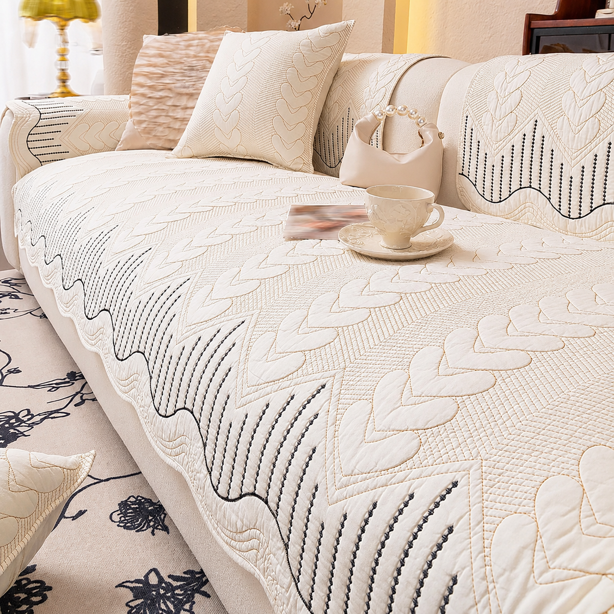 Non Slip Elegant Cotton Quilted Couch Cover